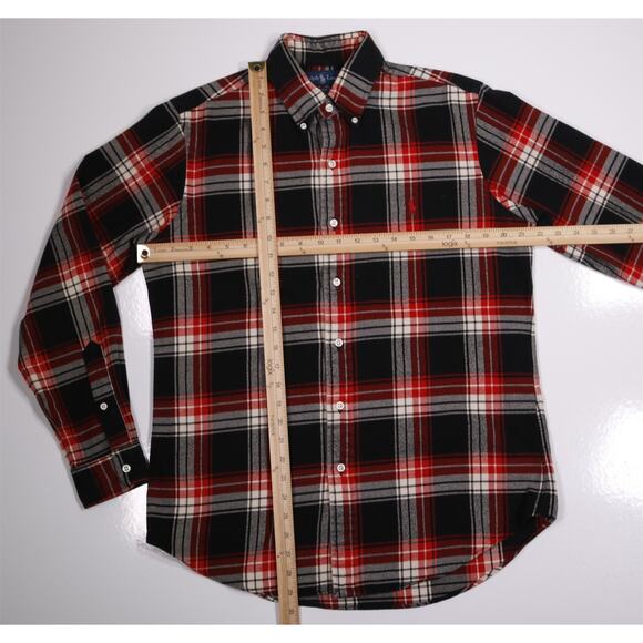 Ralph Lauren Men Custom Fit Red Black White Plaid Flannel Button-Up Shirt Medium - Picture 5 of 7